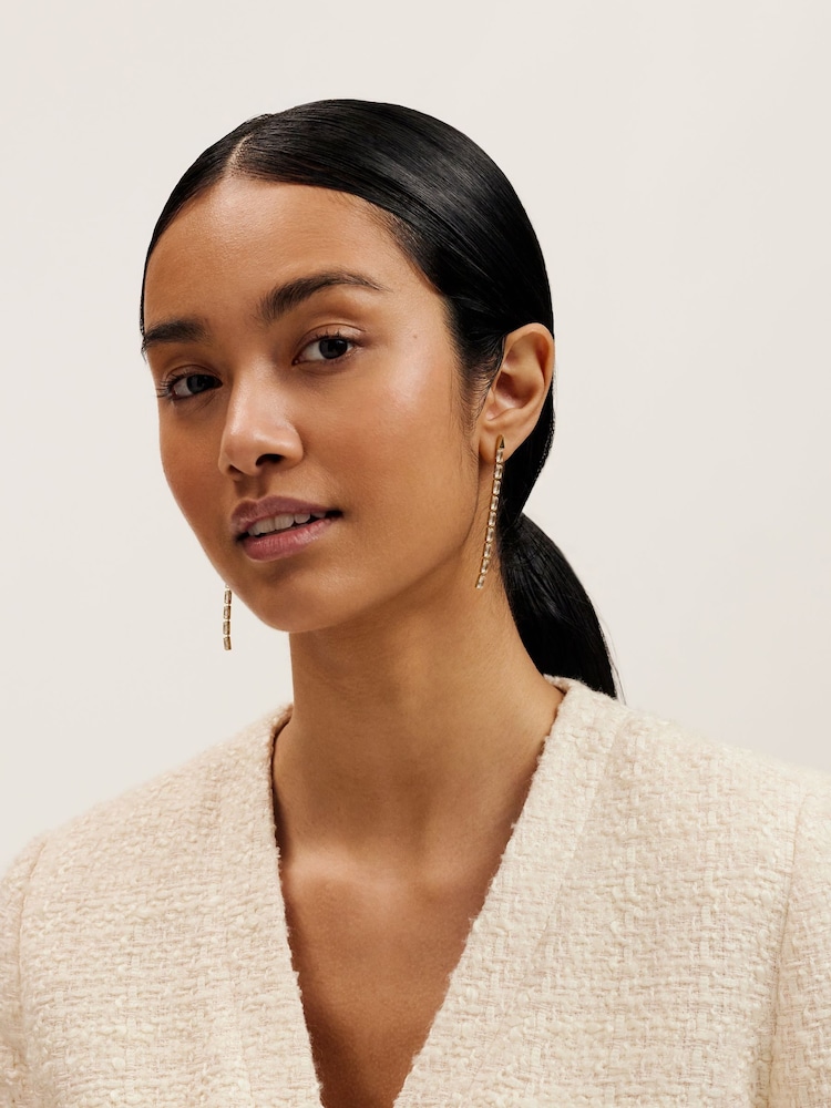 Ted Baker Gold Tone Isalie Crystal Baguette Slinky Drop Earrings - Image 7 of 7