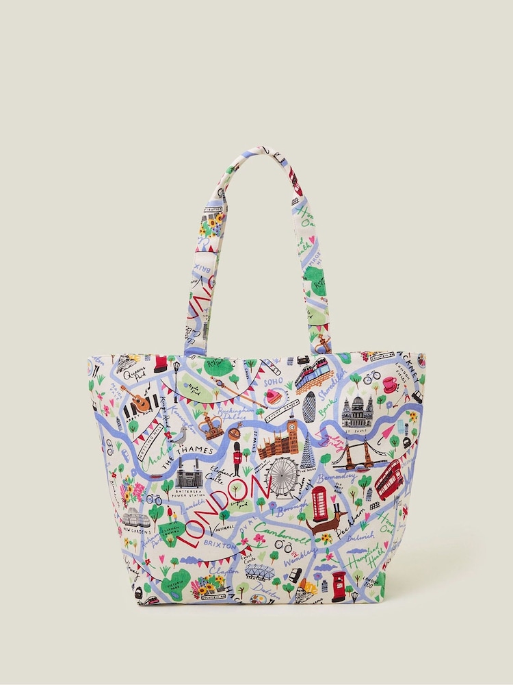 Accessorize White London Map Print Shopper Bag - Image 2 of 4 Accessorize White London Map Print Shopper Bag - Image 2 of 4