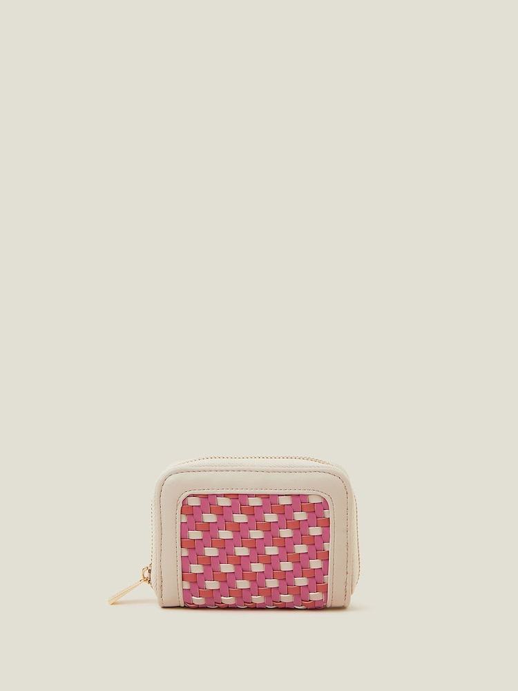 Accessorize Pink Weave Zip Around Wallet - Image 1 of 3 Accessorize Pink Weave Zip Around Wallet - Image 1 of 3