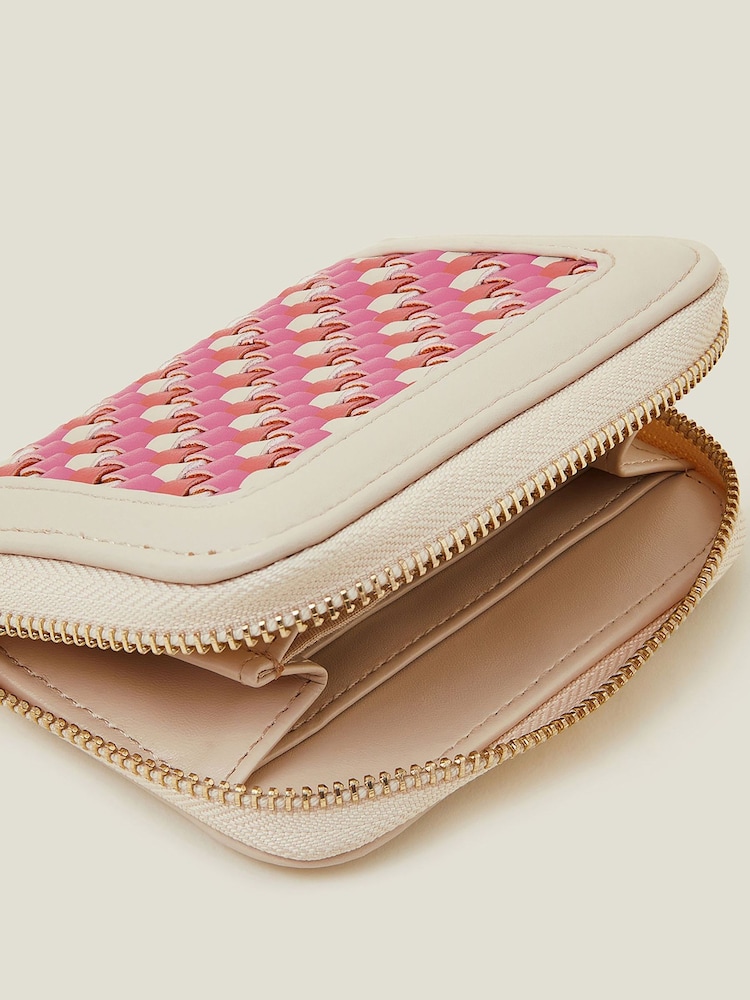 Accessorize Pink Weave Zip Around Wallet - Image 3 of 3 Accessorize Pink Weave Zip Around Wallet - Image 3 of 3