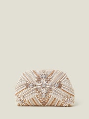 Accessorize Cream Beaded Mirror Cloud Clutch Bag - Image 1 of 4