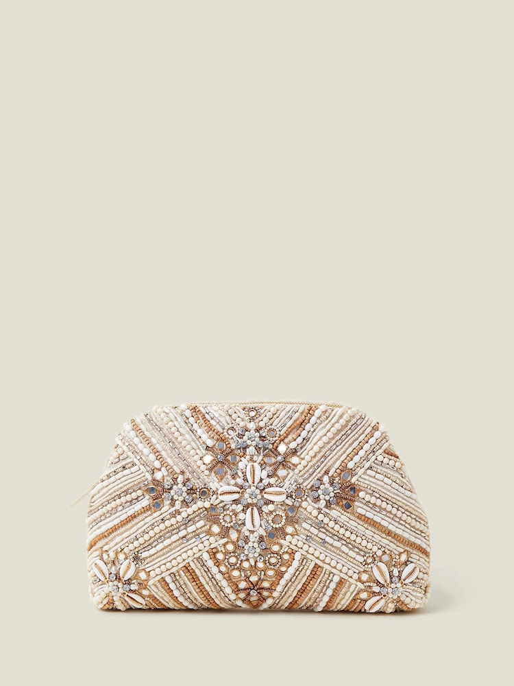 Accessorize Cream Beaded Mirror Cloud Clutch Bag - Image 1 of 4