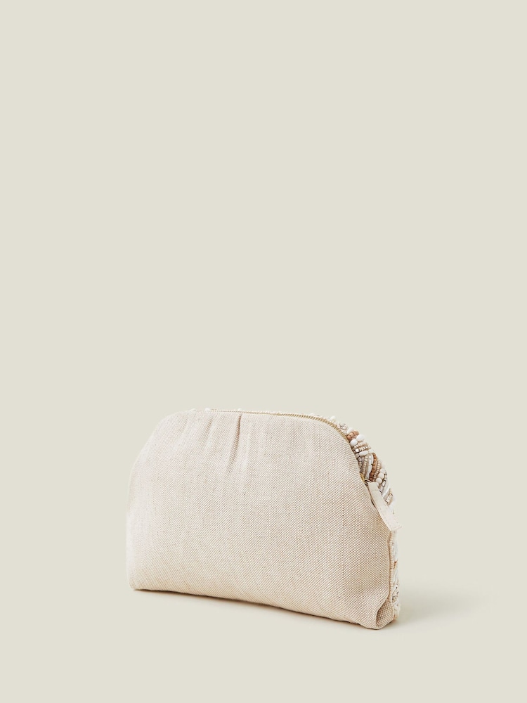 Accessorize Cream Beaded Mirror Cloud Clutch Bag - Image 2 of 4
