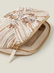 Accessorize Cream Beaded Mirror Cloud Clutch Bag - Image 3 of 4