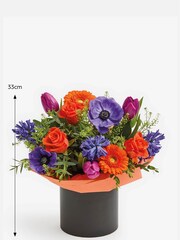 Blue/Orange Tulip and Hyacinth Fresh Flower Bouquet in Hatbox - Image 2 of 4