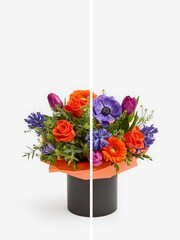 Blue/Orange Tulip and Hyacinth Fresh Flower Bouquet in Hatbox - Image 3 of 4