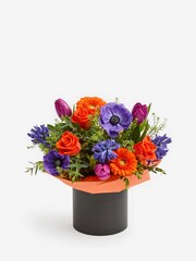 Blue/Orange Tulip and Hyacinth Fresh Flower Bouquet in Hatbox - Image 4 of 4