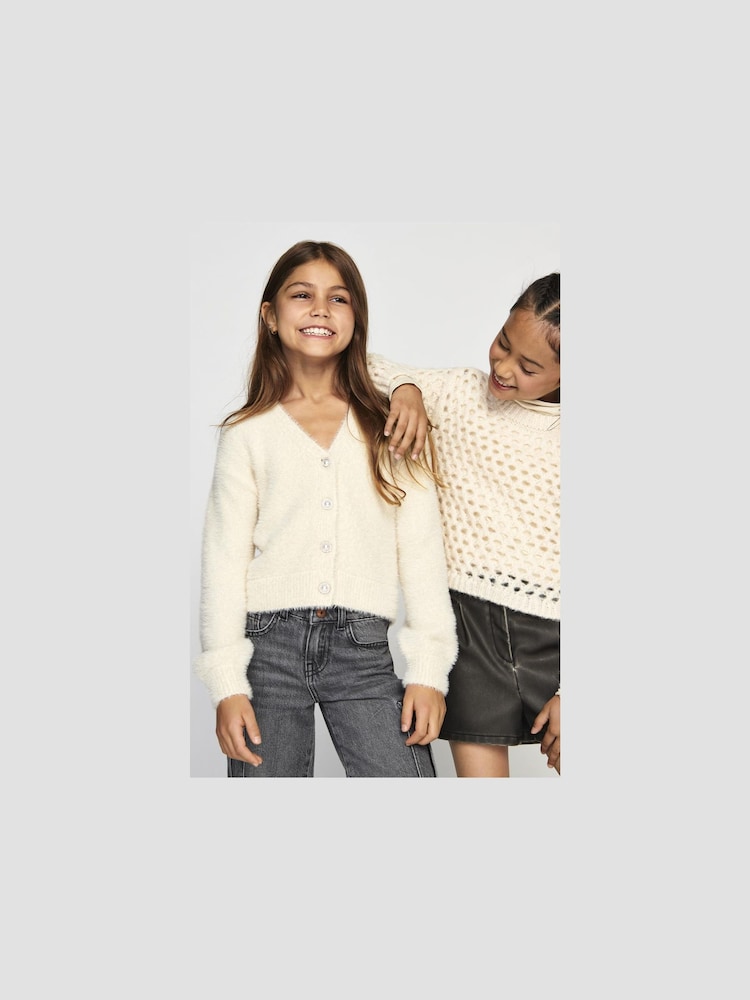 ONLY KIDS Button Up Fluffy White Cardigan - Image 1 of 3