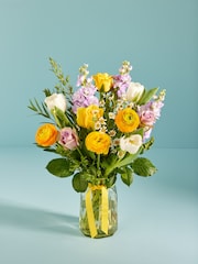 Lilac and Yellow Rose and Tulip Fresh Flower Bouquet With Vase - Image 1 of 5