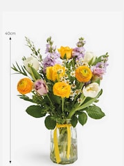 Lilac and Yellow Rose and Tulip Fresh Flower Bouquet With Vase - Image 3 of 5