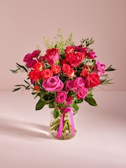 Pink/Purple Roses Fresh Flower Bouquet With Vase - Image 1 of 3