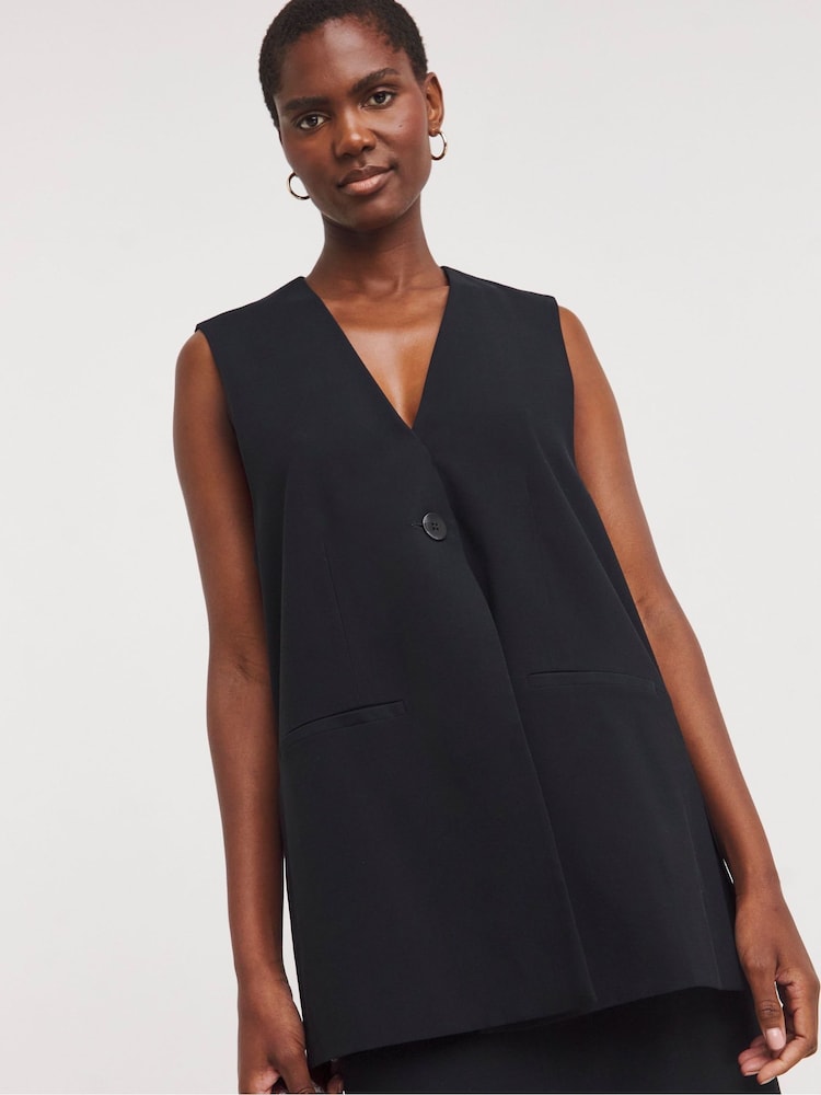 JD Williams Black Longline Waistcoat - Image 1 of 5