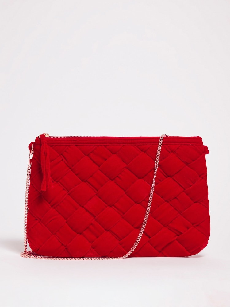 JD Williams Red Velvet Woven Clutch Bag - Image 1 of 4