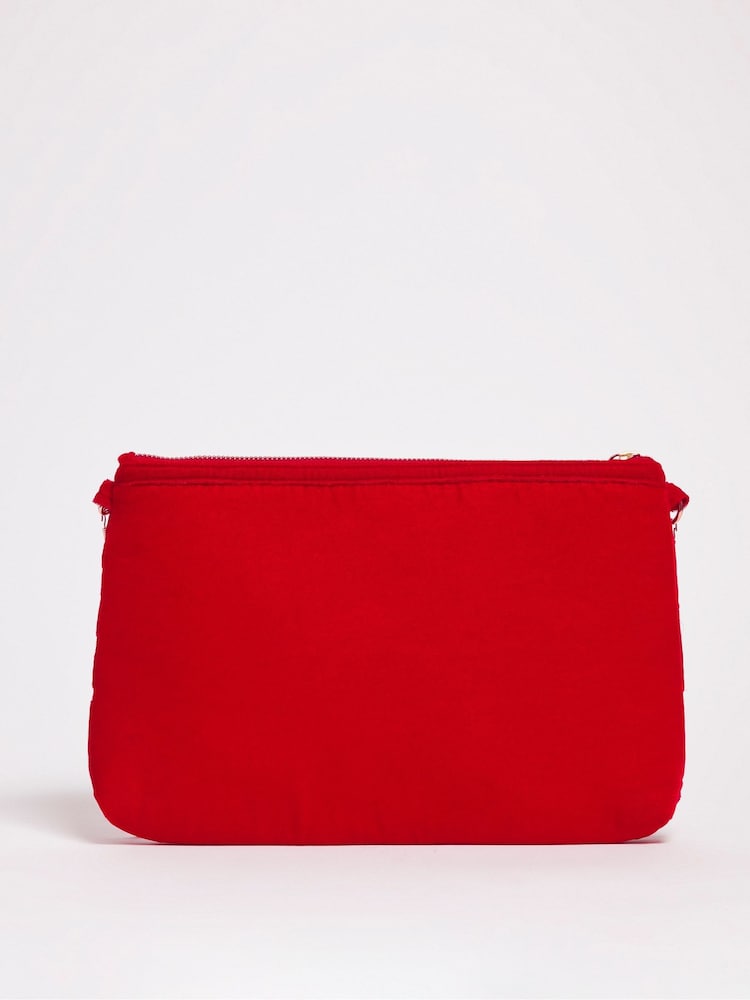 JD Williams Red Velvet Woven Clutch Bag - Image 2 of 4