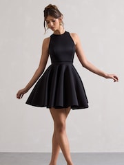 Club L London Black Waverly  Racer-Neck Sleeveless Skater Mini Dress - Image 2 of 6