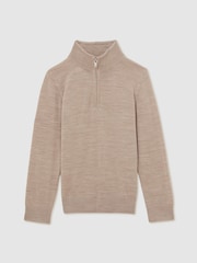 Reiss Wheat Melange Blackhall 3-9 yrs Merino Wool Half-Zip Funnel Neck Jumper - Image 2 of 4