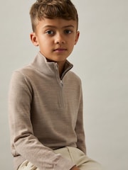 Reiss Wheat Melange Blackhall 3-9 yrs Merino Wool Half-Zip Funnel Neck Jumper - Image 3 of 4