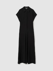 Reiss Black Alexandra Atelier Polo Collar Jersey Maxi Dress - Image 2 of 6