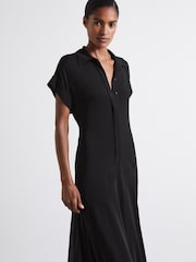 Reiss Black Alexandra Atelier Polo Collar Jersey Maxi Dress - Image 3 of 6