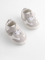 White/Grey Baby Touch Fastening Elastic Lace Chevron Trainers (0-24mths) - Image 1 of 5