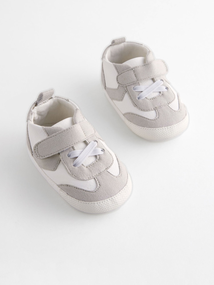 White/Grey Baby Touch Fastening Elastic Lace Chevron Trainers (0-24mths) - Image 1 of 5