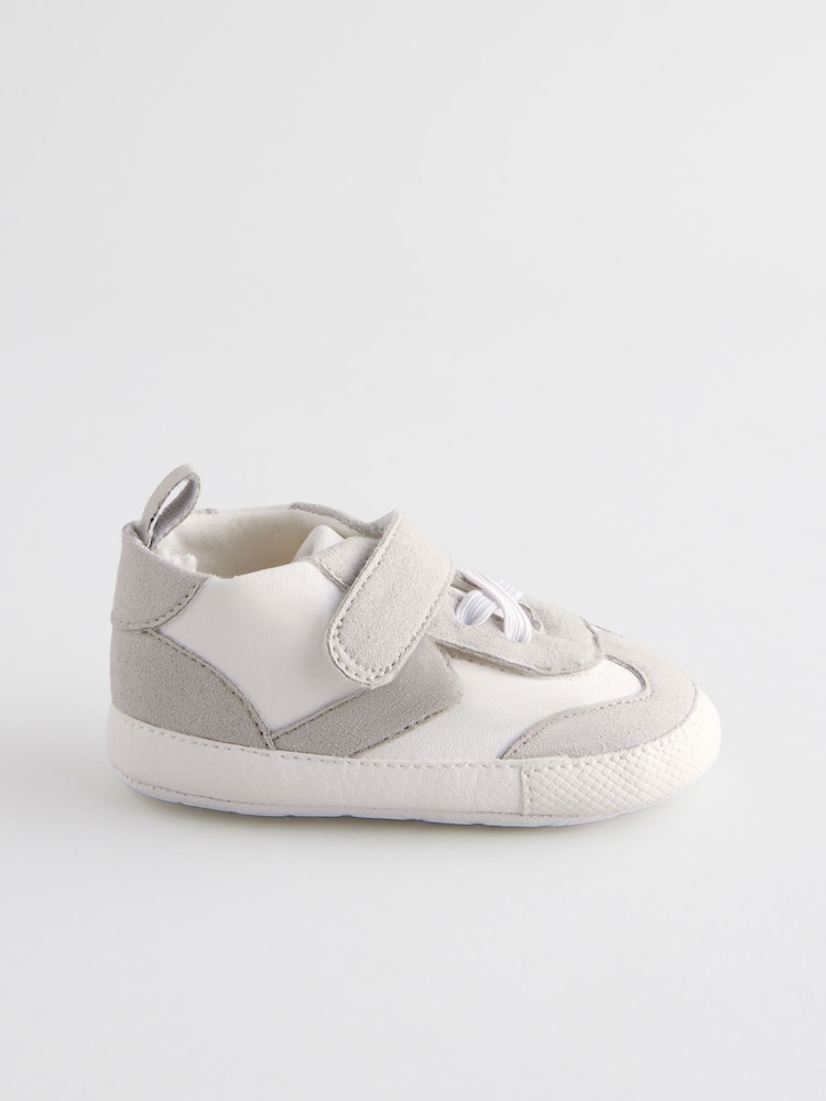 White/Grey Baby Touch Fastening Elastic Lace Chevron Trainers (0-24mths) - Image 2 of 5