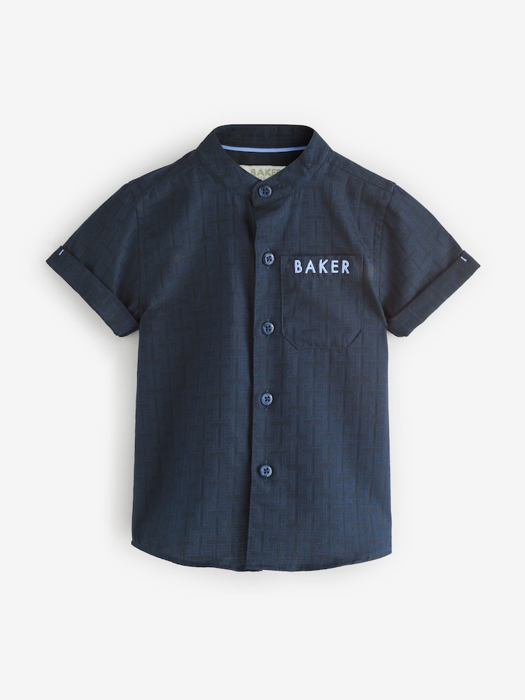 أزرق داكن - قميص بياقة صغيرة بخامة %100 قطن من Baker By Ted Baker - صورة 1 من 5