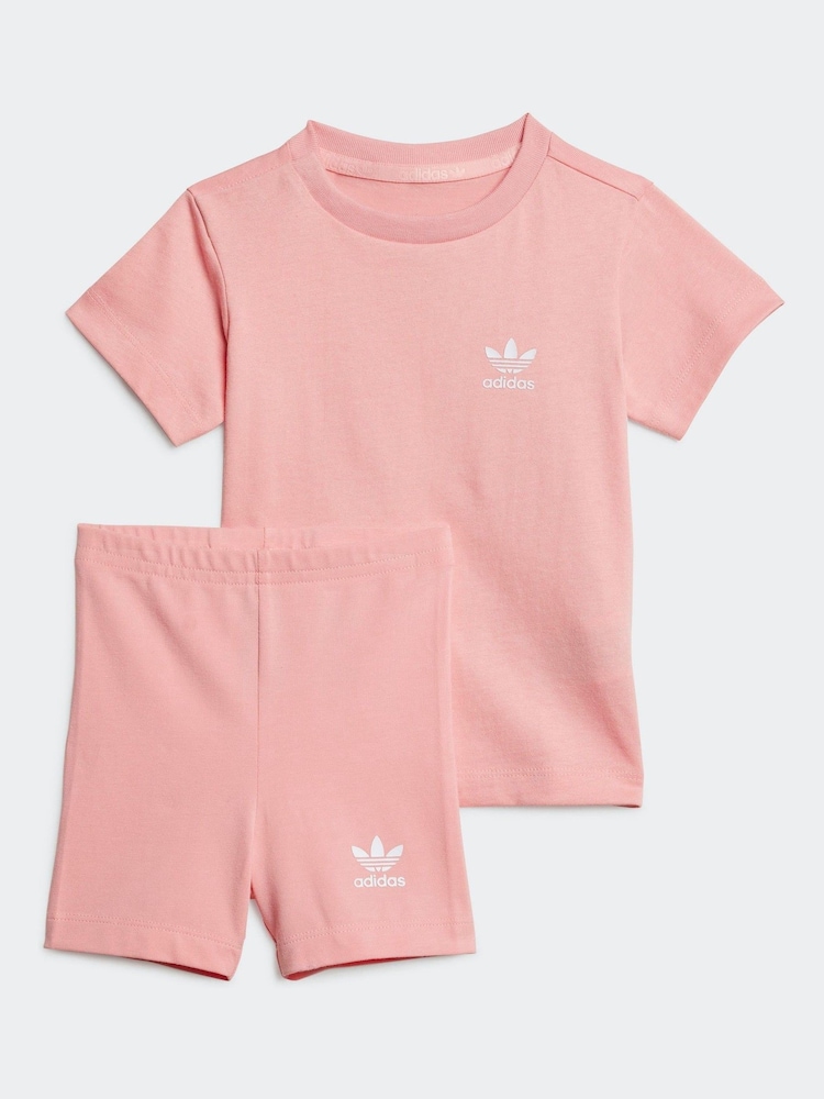 adidas originals Pink Small Logo 100% Cotton Top and Short Set - Image 1 of 7