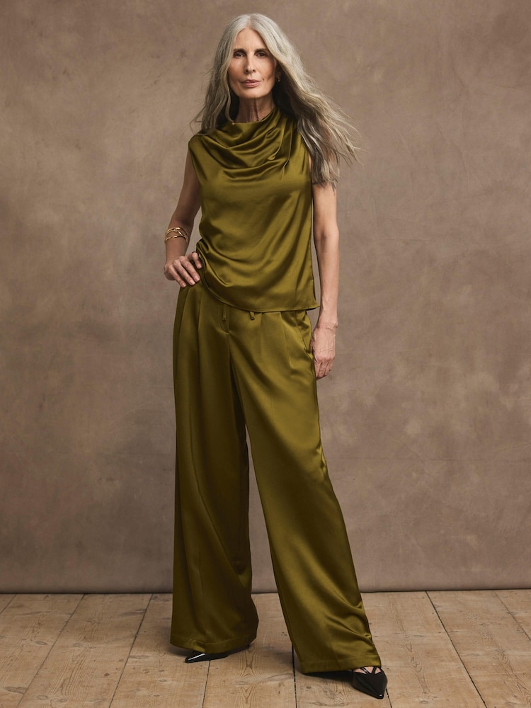 Mint Velvet Green Satin Cowl Neck Top - Image 2 of 8