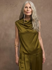 Mint Velvet Green Satin Cowl Neck Top - Image 4 of 8