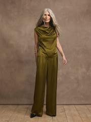 Mint Velvet Green Satin Cowl Neck Top - Image 5 of 8