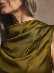 Mint Velvet Green Satin Cowl Neck Top - Image 6 of 8