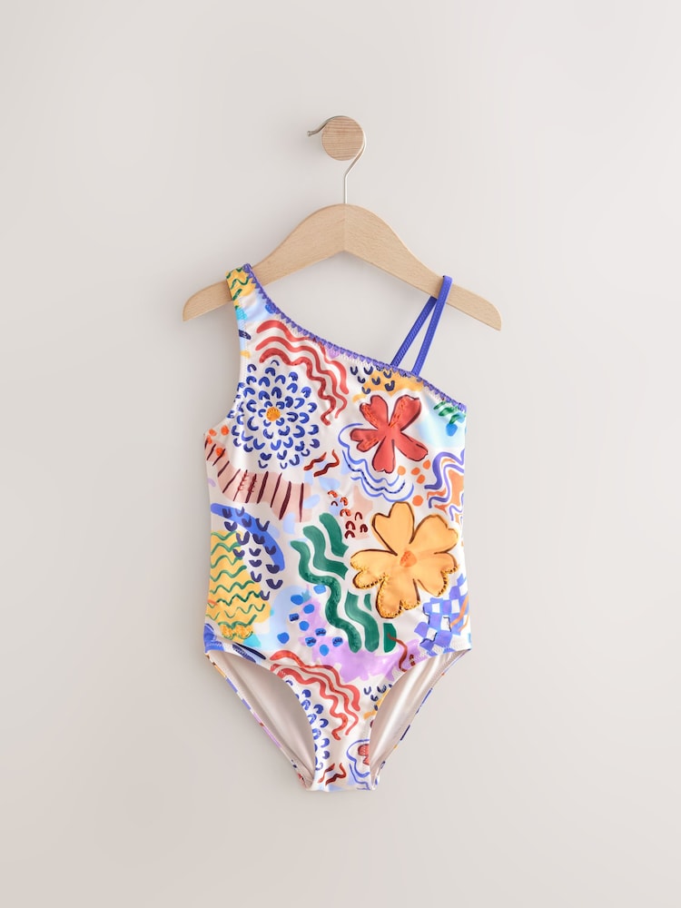 Multi Tropical Print One Shoulder Swimsuits (3-16yrs) - Image 4 of 7