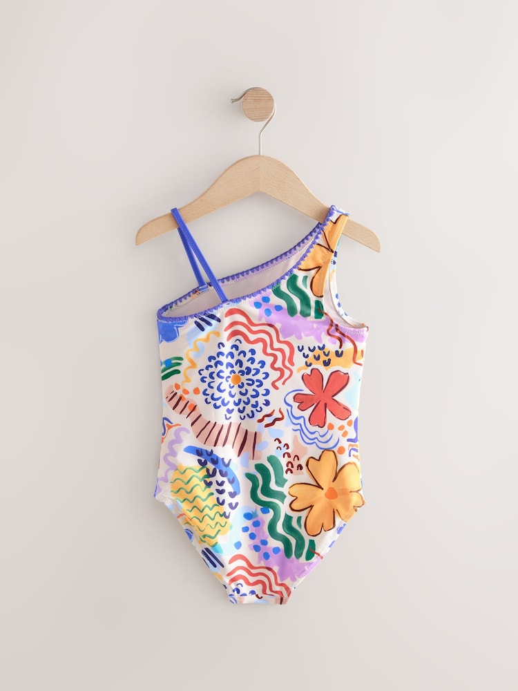 Multi Tropical Print One Shoulder Swimsuits (3-16yrs) - Image 5 of 7