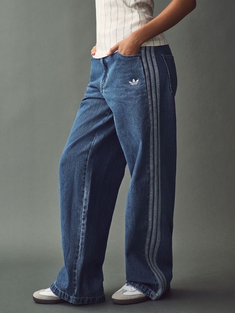 adidas Originals Blue 3 Stripe Denim 100% Cotton Jeans - Image 1 of 10