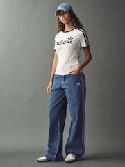 adidas Originals Blue 3 Stripe Denim 100% Cotton Jeans - Image 2 of 10