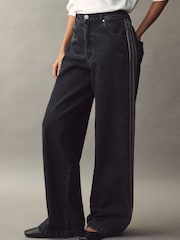 adidas Originals Black 3 Stripe Denim 100% Cotton Jeans - Image 1 of 10