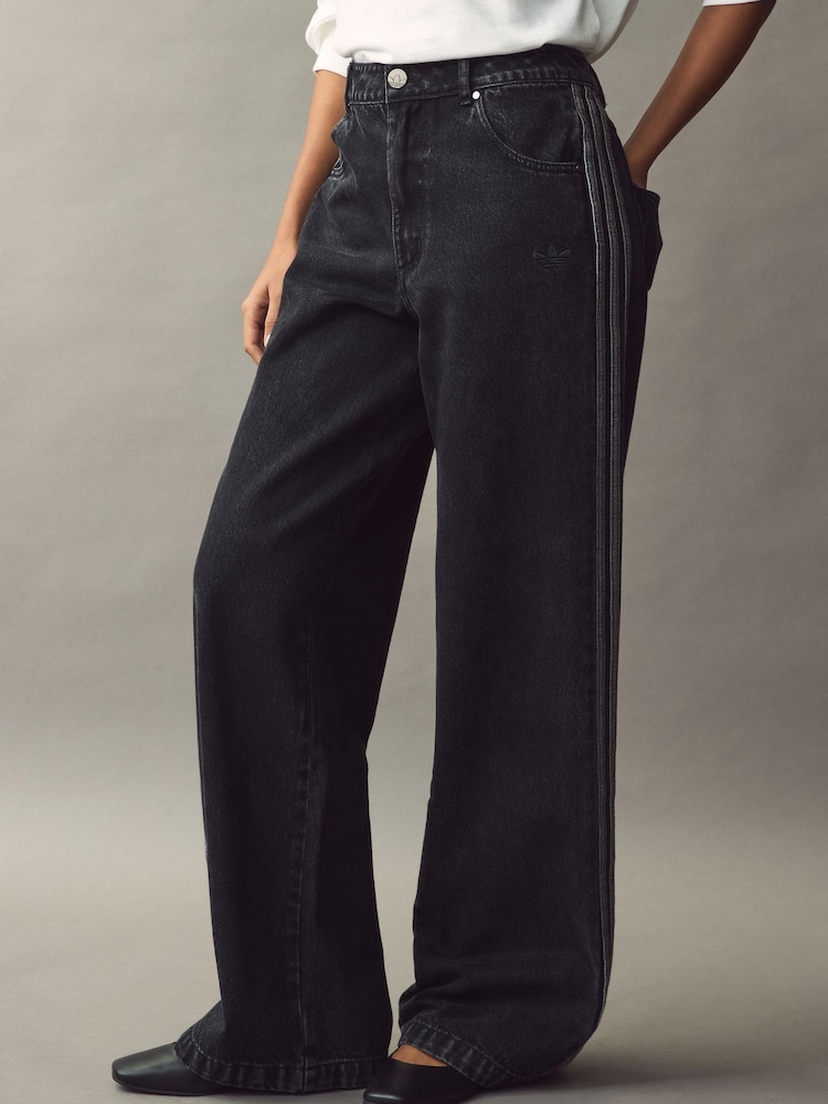 adidas Originals Black 3 Stripe Denim 100% Cotton Jeans - Image 1 of 10