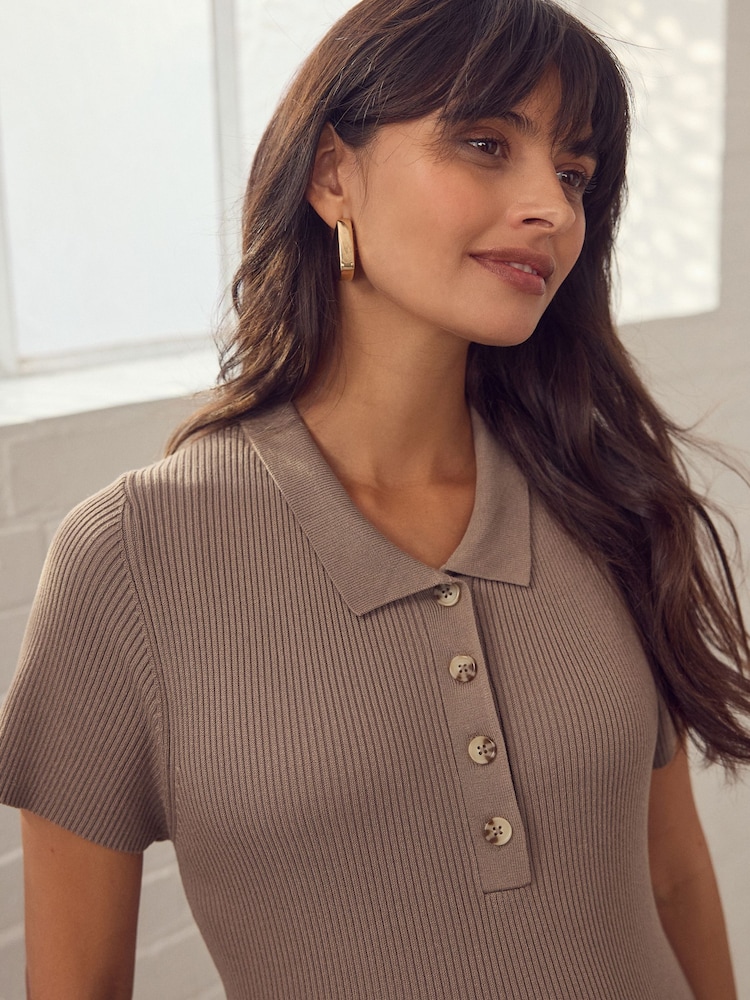 Mocha Brown Maternity Collared Dress - Image 4 of 8