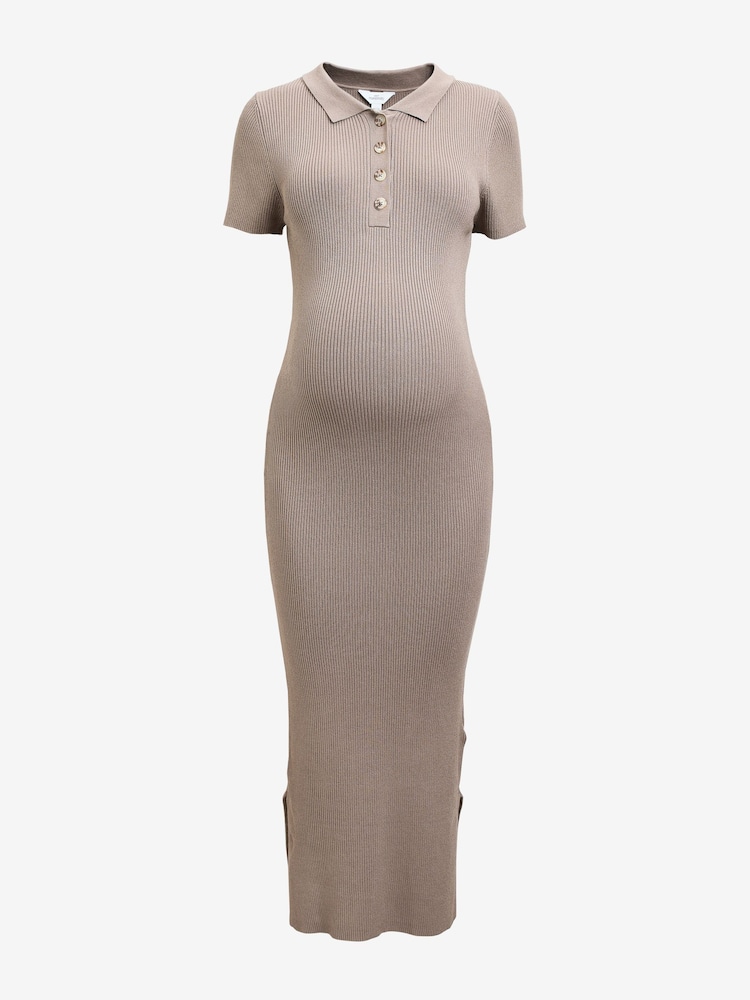 Mocha Brown Maternity Collared Dress - Image 5 of 8