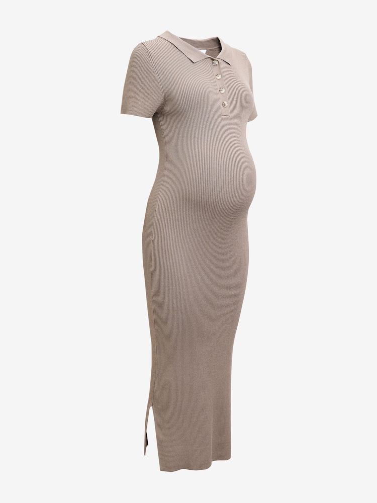 Mocha Brown Maternity Collared Dress - Image 6 of 8