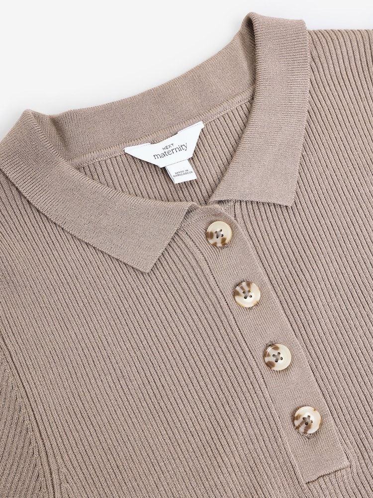 Mocha Brown Maternity Collared Dress - Image 7 of 8