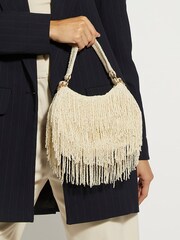 Dune London Cream Broadway Beaded Fringed Bag - Image 1 of 8