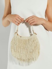 Dune London Cream Broadway Beaded Fringed Bag - Image 4 of 8