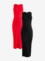 Red and Black Maternity Seamless Dresses 2 Pack - Image 1 of 11
