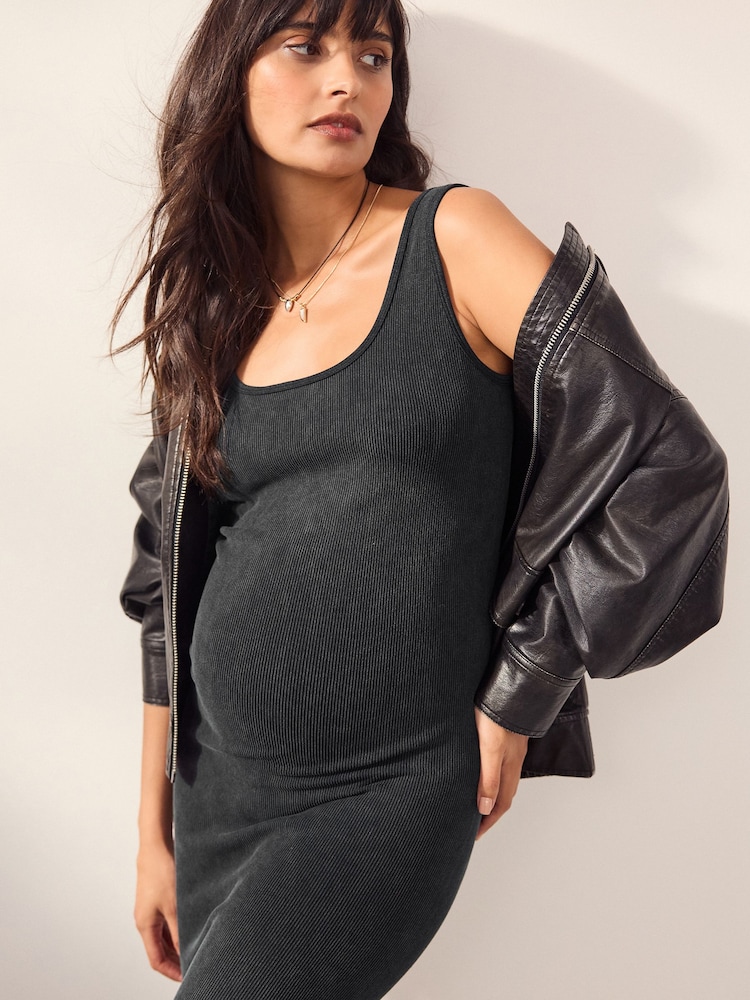Charcoal Grey Maternity Square Neck Seamless Dress - Image 4 of 9