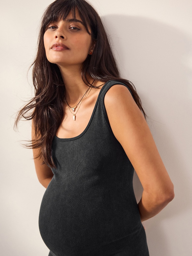 Charcoal Grey Maternity Square Neck Seamless Dress - Image 5 of 9