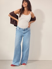 Hellblau - Jeans mit weitem Bein, 100 % Baumwolle (Umstandsmode) - Bild 1 von 9