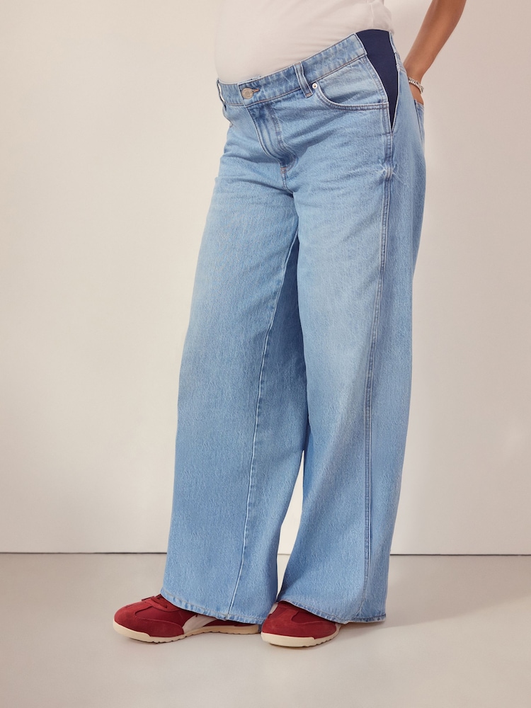 Light Blue Maternity Wide Leg 100% Cotton Jeans - Image 3 of 9