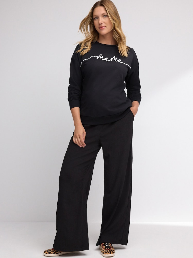 Black Maternity Wide Leg Trousers - Image 1 of 8 Black Maternity Wide Leg Trousers - Image 1 of 8